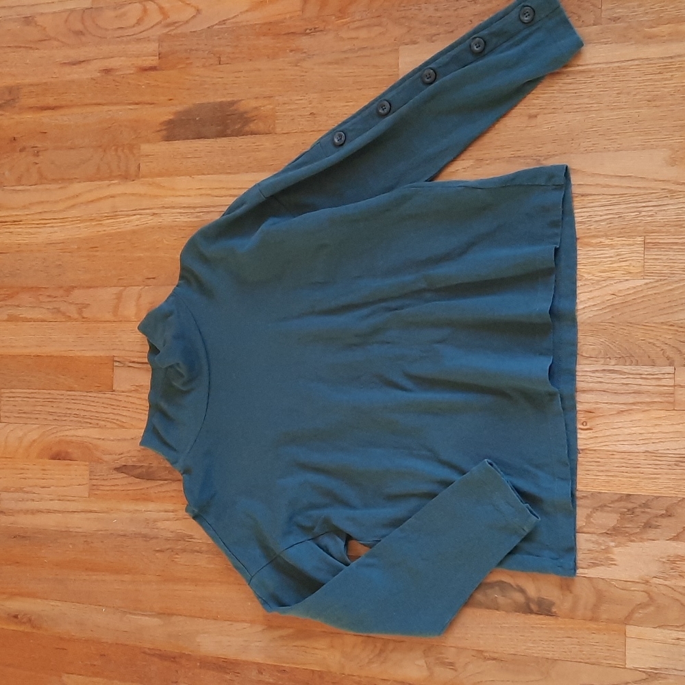 Madewell funnel neck button sleeve green top small